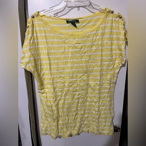 Yellow Striped Ralph Lauren Tshirt with Gold Details